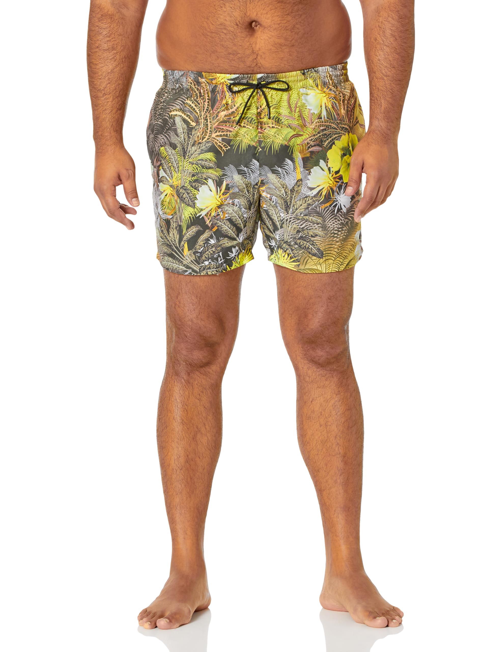 Boss Men's Natural Yellow, Tropical Piranha Print Swim Trunks, Xl