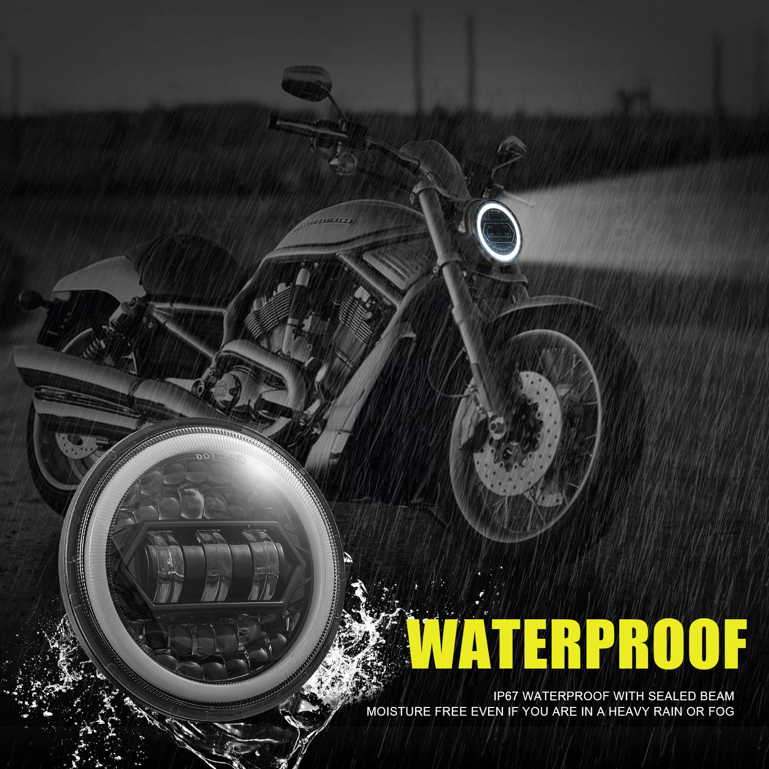 Okrągły reflektor motocyklowy 5,75" LED 60 W 6000 lm 6000 K/3000 K światła mijania, światła drogowe 9-30 V HI LO, optyka wiązki światła, reflektor przeciwmgielny z kablami przełączającymi