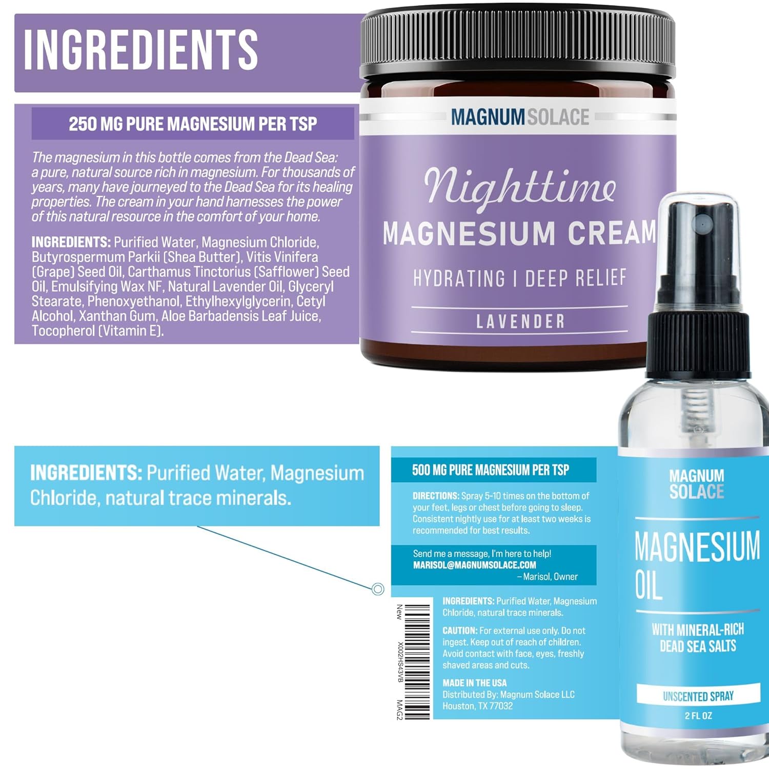 Lavender Magnesium Cream & Magnesium Spray (2 Item Bundle)