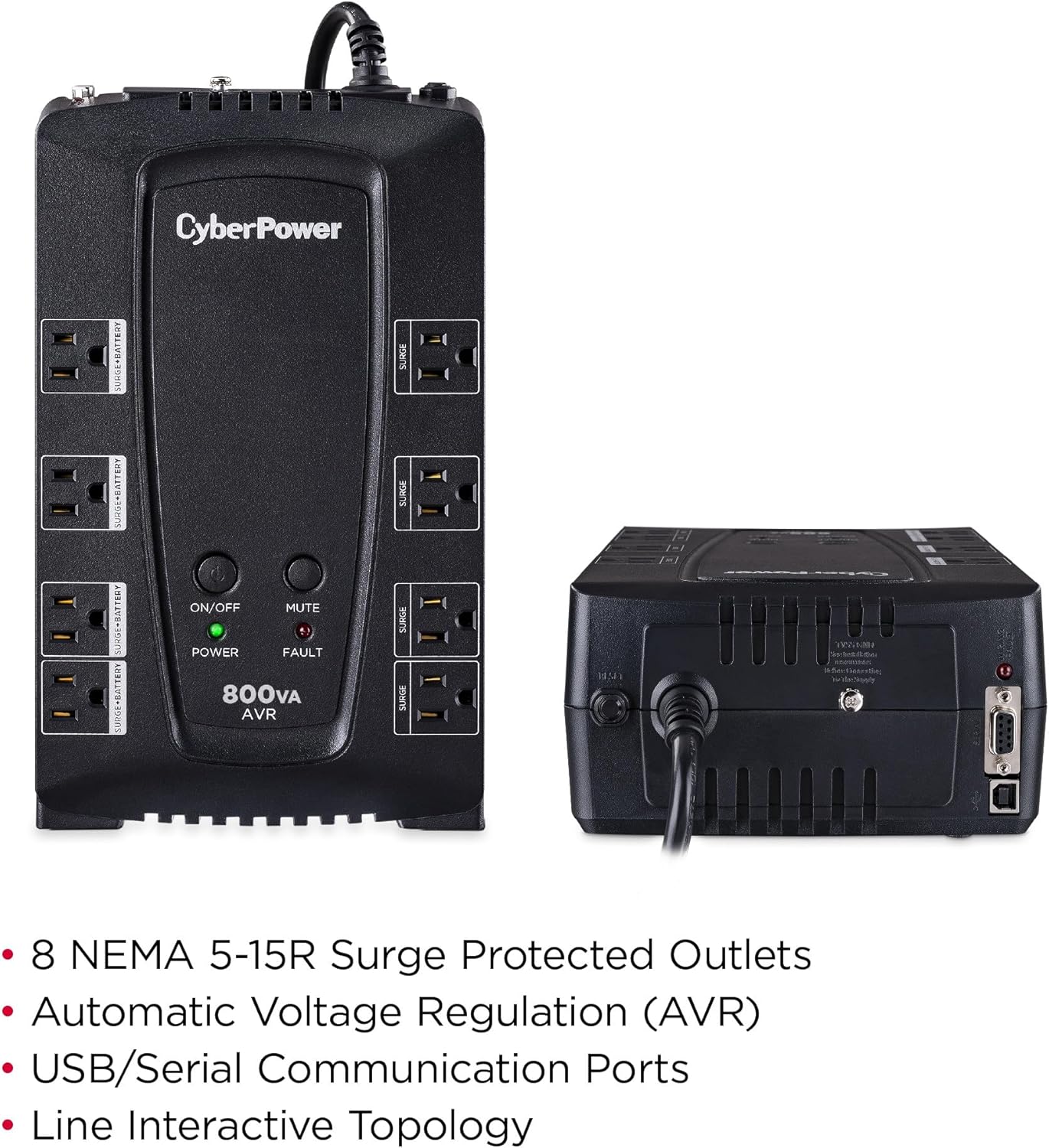 CyberPower CP800AVR AVR UPS Battery Backup and Surge Protector, 800VA/450W, 8 Outlets, Compact, UL Certified