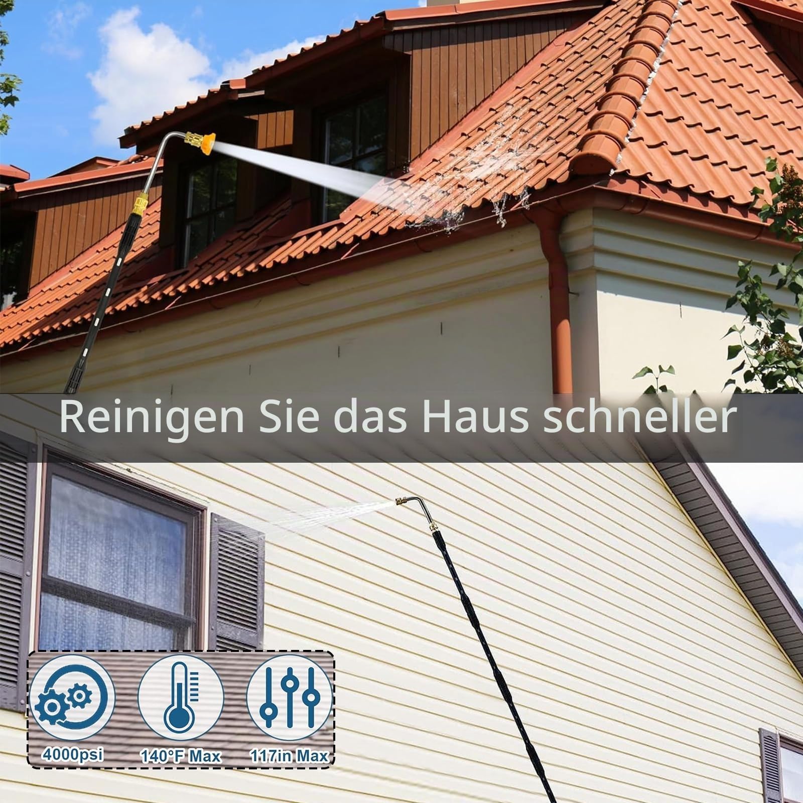 Hochdruckreiniger Verlängerung für Kärcher, 10er Pack Verlängerungsrohr Kit 4000 psi Hochdruckreiniger Zubehör mit 5 Düsenspitzen 1/4 zoll Schnellanschluss Hochdruckdüse für Gartenschlauch