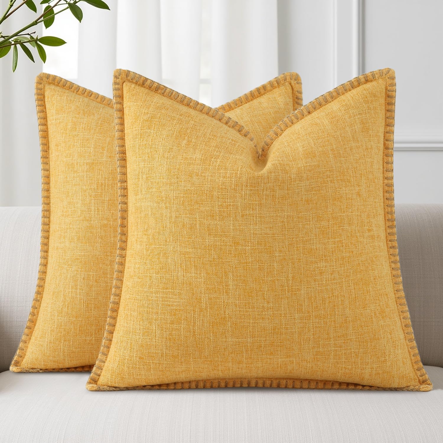 Housse de coussin pour extérieur et salon de jardin lot de 2 en lin jaune decorUhome 40x40