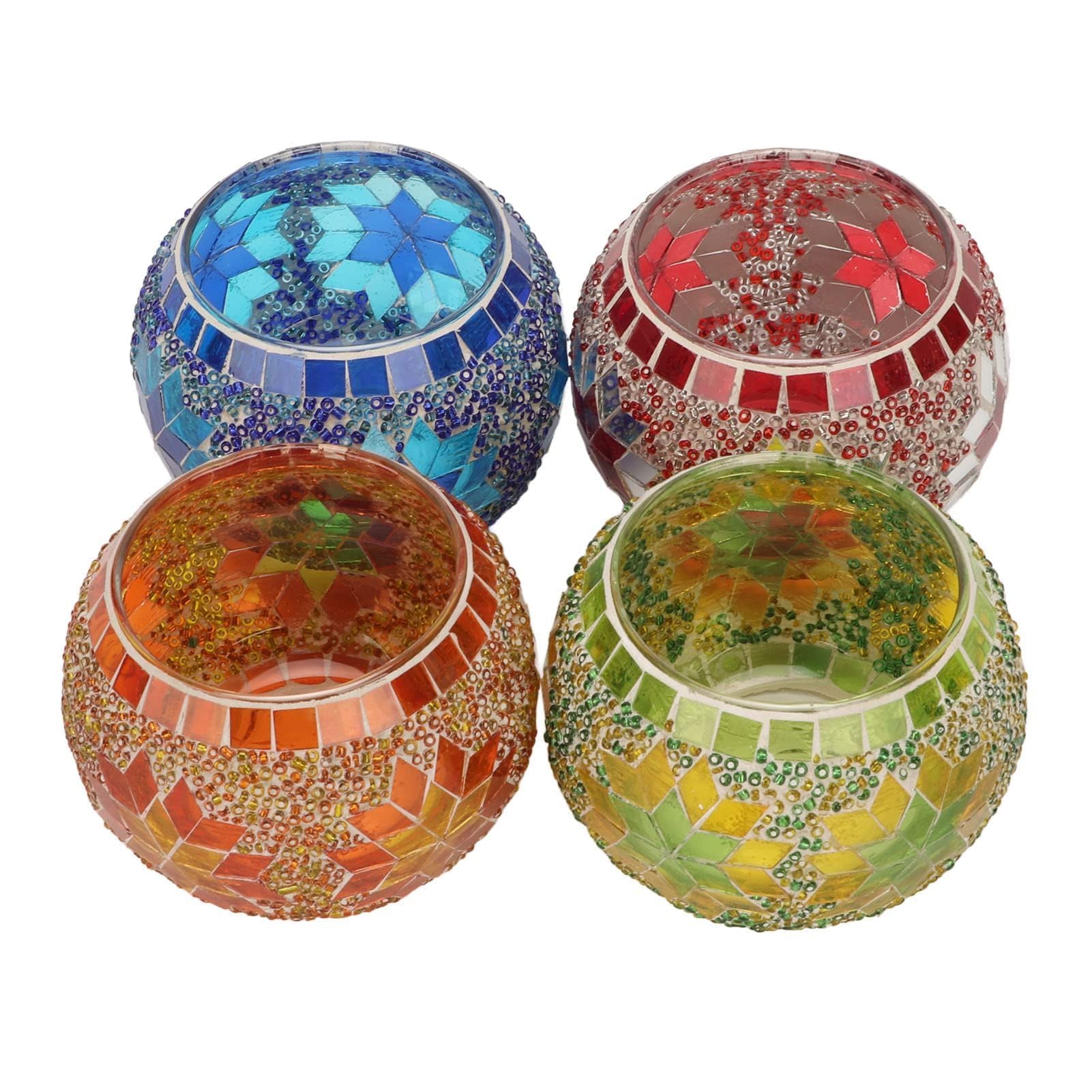 Set di 4 Portacandele in Vetro a Mosaico, Decorativi per Tealight, Romantico Stile per Casa, Bar, Cena