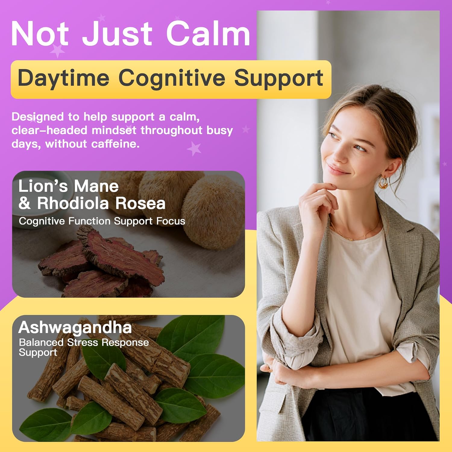 Calm Magnesium Powder Drink Mix - Magnesium Glycinate, Ashwagandha, Lions Mane Mushroom, L-theanine, Rhodiola Rosea, Beetroot, GABA, Valerian Root - 30 Packets