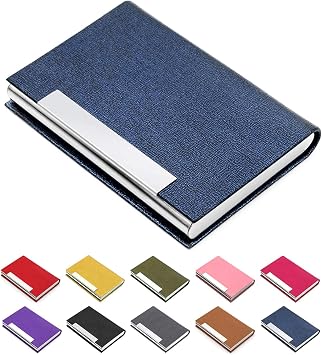 Padike Business Card Holder, Blue, Faux Leather, RFID Protected, Stylish Design
