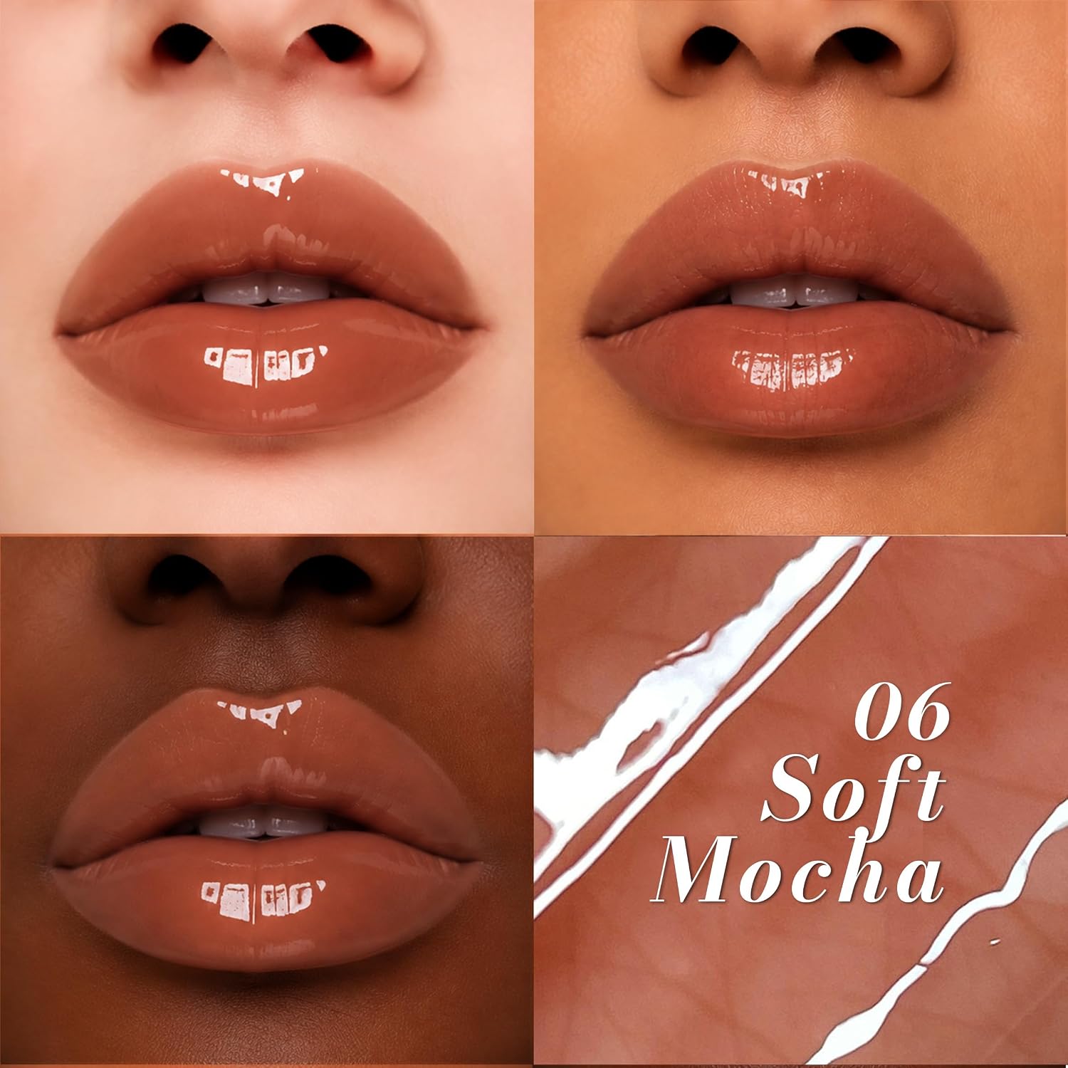 Lip Serum, Hydrating & Plumping Lip Gloss, Moisturizing Lip Care Tint Non-Sticky Lip Oil, Lip Balm with Hyaluronic Acid for Dry & Cracked Lips, Smooth Healthy-Looking Lips 6#Soft Macha image 3