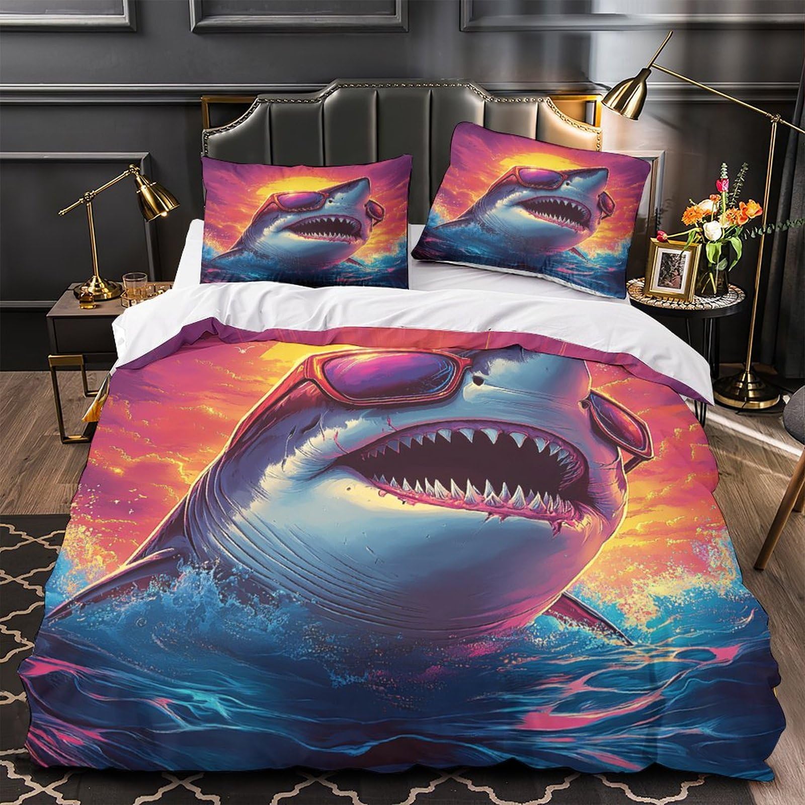 Housse de couette 135x200 requin respirante et résistante pour garçon