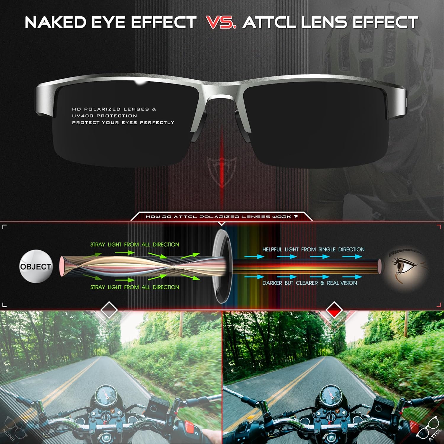 ATTCL Men's Polarized Sunglasses, UV400 Protection, Rectangle Metal Glasses for Driving, Fishing, Golf, Cycling - Image 4