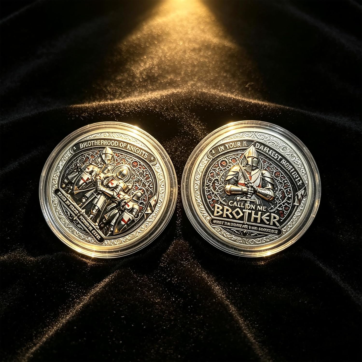 Brotherhood of Knights Commemorative Coin, Call On Me Brother Inspirational Challenge Coin - Bound by Honor Forged in Steel Commemorative Token - Gift for Friends|Veterans|Family|Collectors (10pcs)