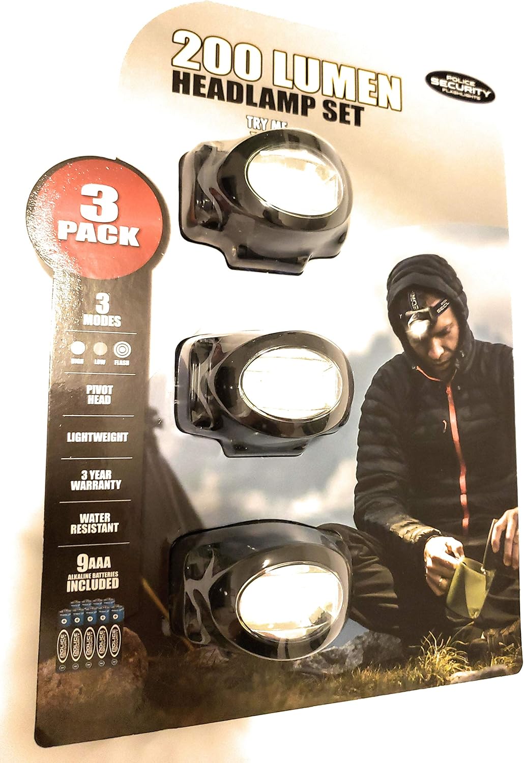 Police Security 200-Lumen headlamp Set, Pkg of 3