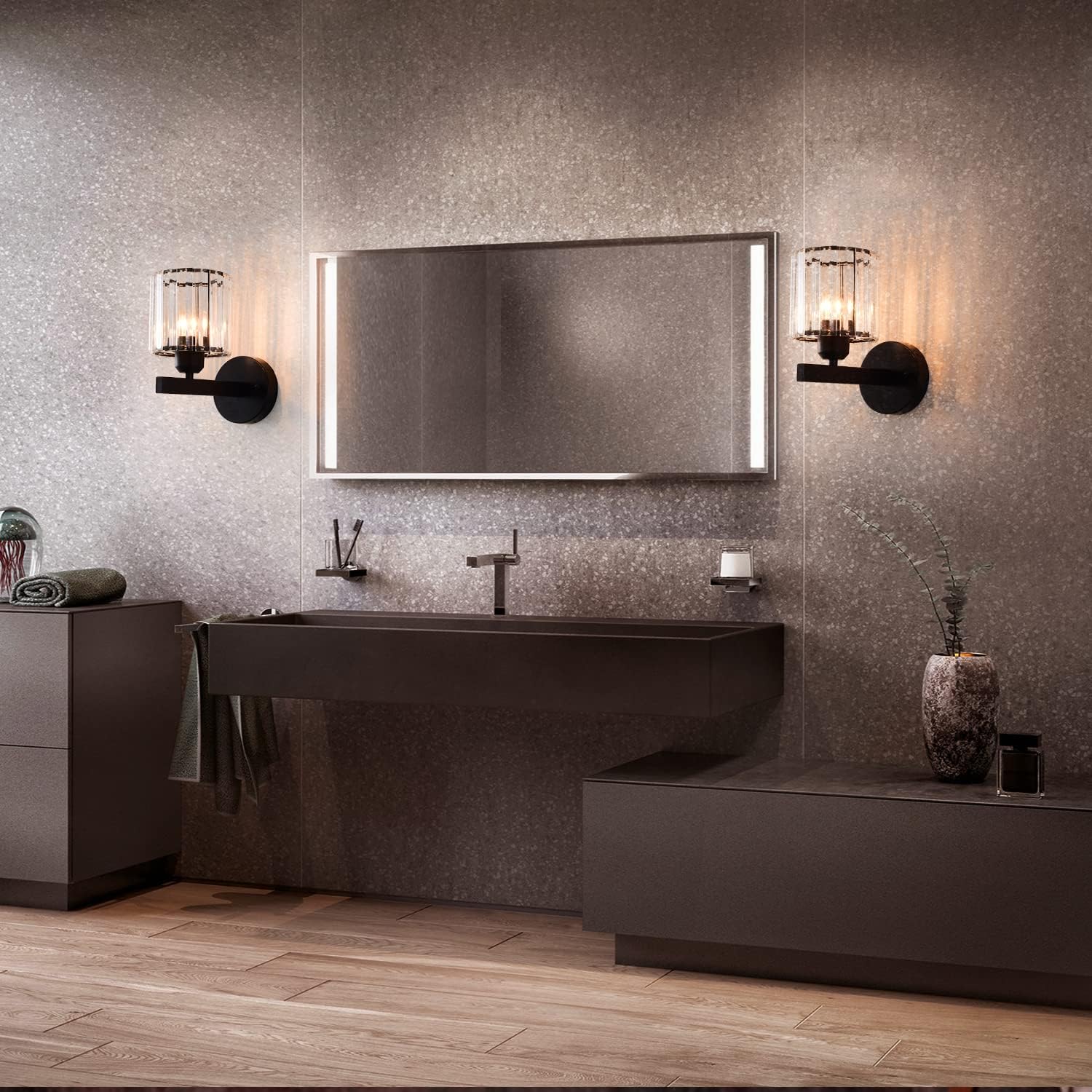 TISLYCO Black Wall Sconces Set of 2, Bathroom Wall Lighting Fixtures Over Mirror, Vanity Light, Modern Glass Shade Wall Lamp Black Indoor Decor for Bedroom Living Room Entryway