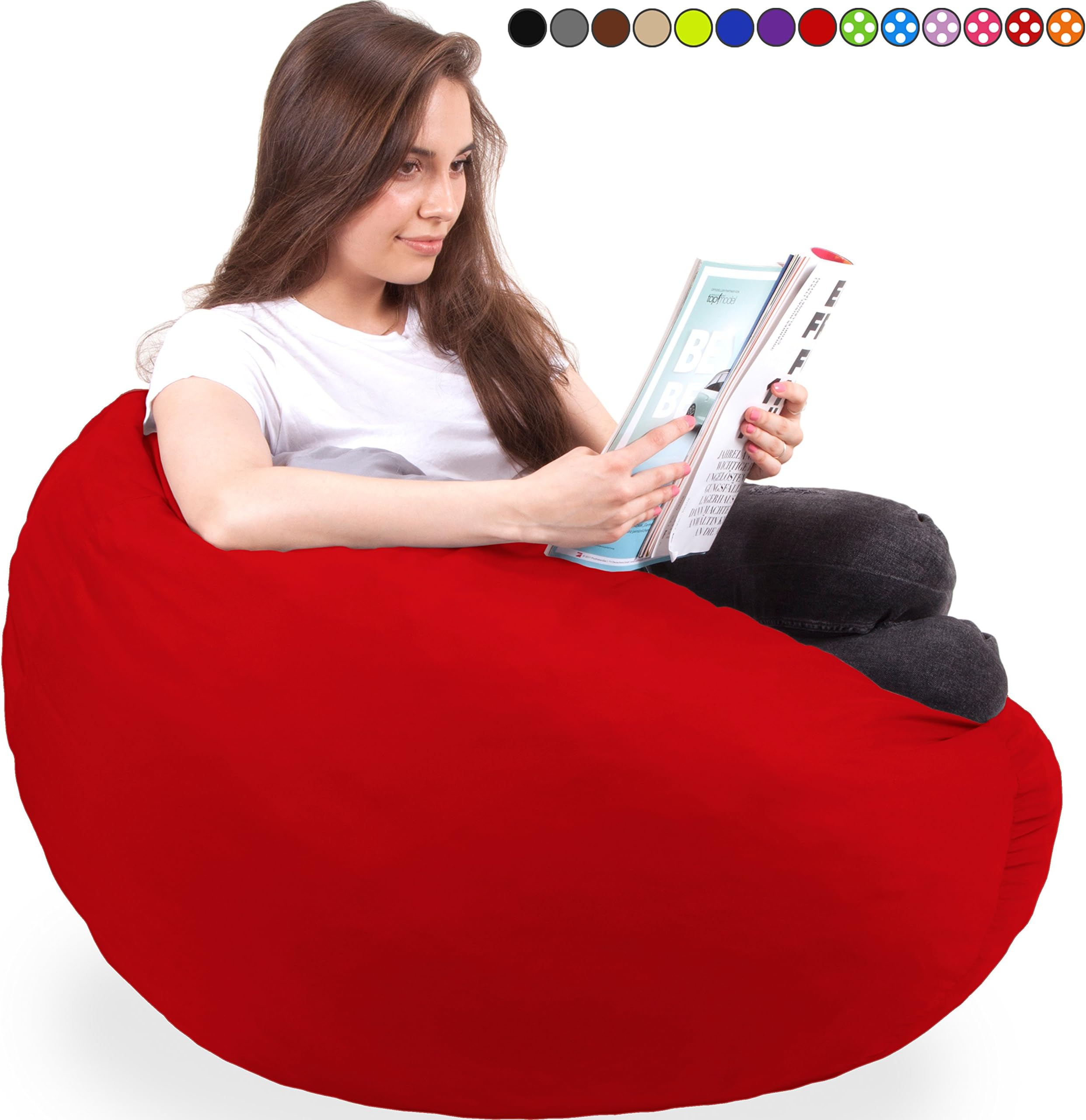 King-Sized Bean Bag Chair in Flaming Red- New Bean Bags Big Soft Comfort Cover with Memory Foam Filler - Cozy Lounger & Bed - Kids & Teens Love This Huge Sack - Indoor Furniture by Panda Sleep
