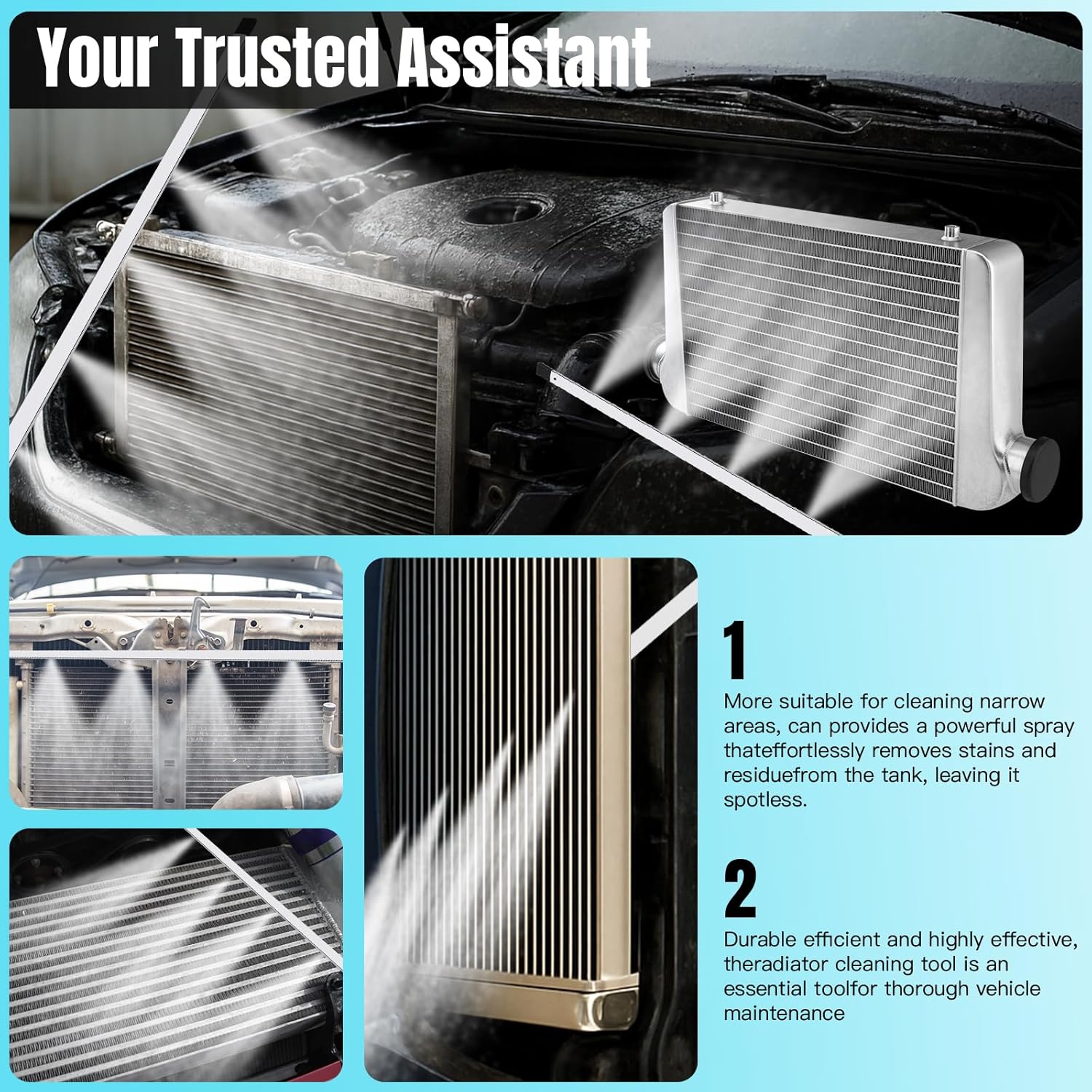 39" Radiator Cleaning Wand, Household Car&Truck, 4500 PSl Radiator Pressure Washer Wand with 3 Upgraded 1/4" Quick Couplers Dual-Use Water/Air, Portable Radiator cleaner Wand Tool