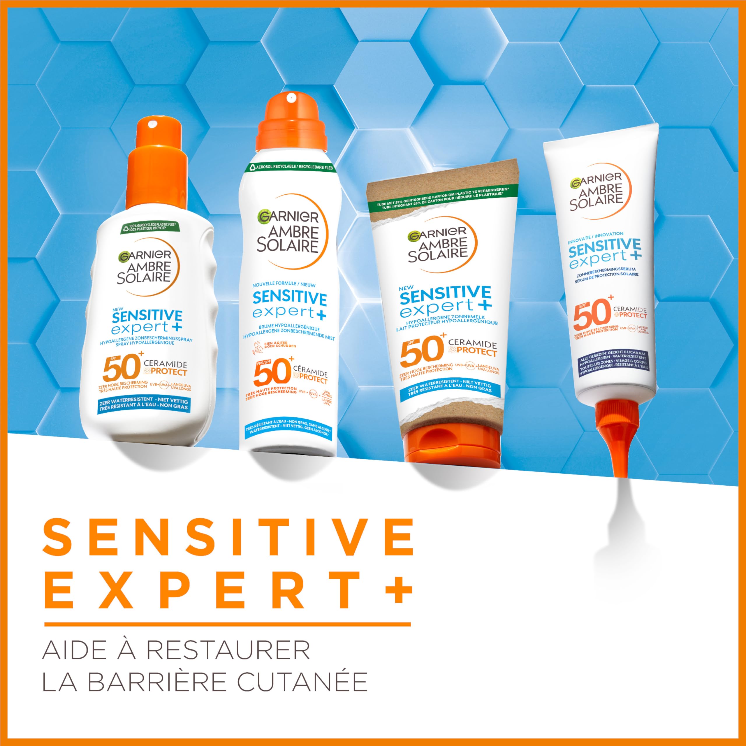 GARNIER Ambre Solaire Sensitive Expert+ - sucha mgiełka - ochrona przed słońcem SPF 50+ - chroni przed długim promieniowaniem UVA, UVB i UVA, wodoodporna, ceramidy, skóra wrażliwa i nietolerująca