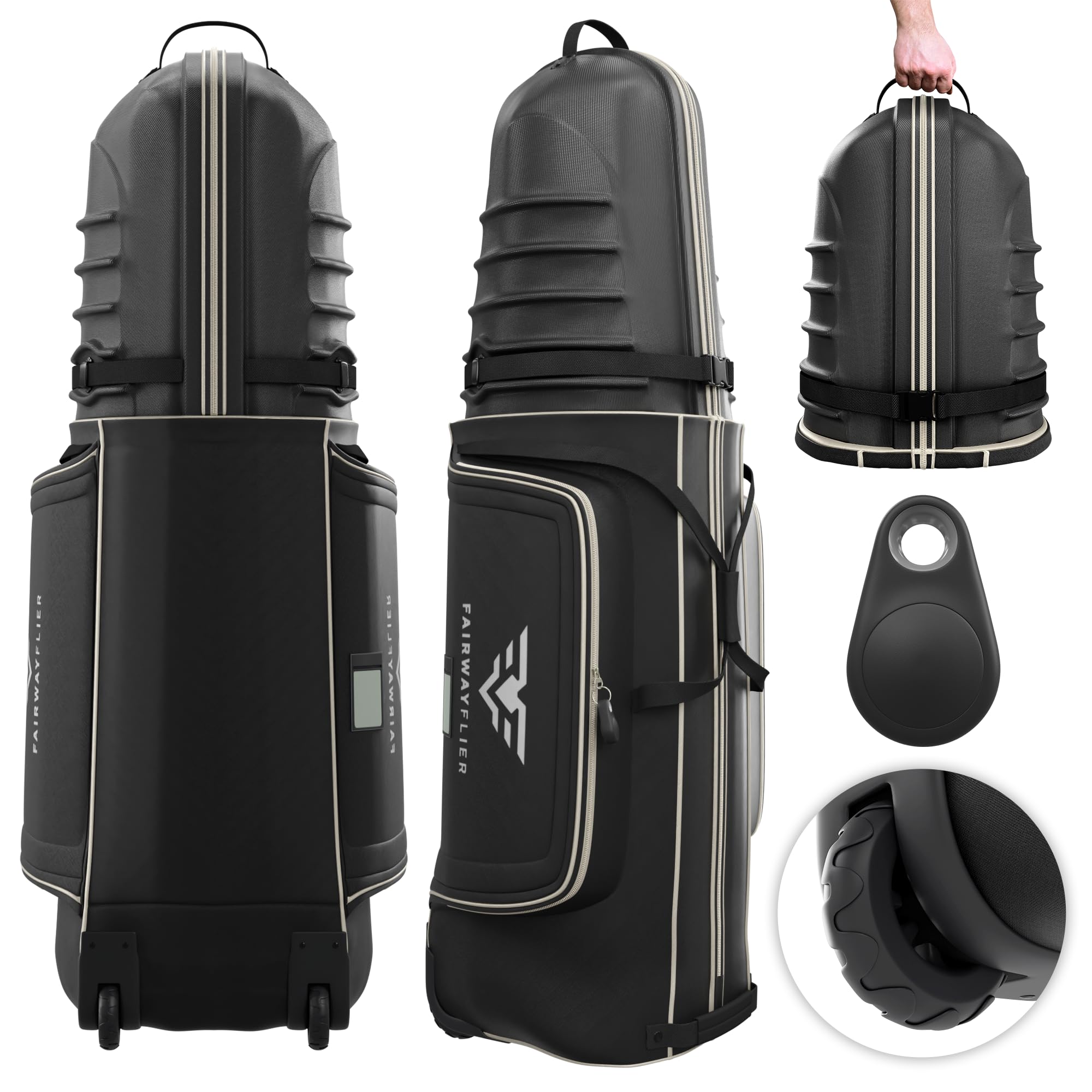 Fairway Flier Golf Travel Bags for Airlines with Wheels - 1680D Oxford Golf Club Storage with Large Pockets, Robust Case Club Protection & Air Tag Holder - Collapsible Golf Club Travel Case for Golfer