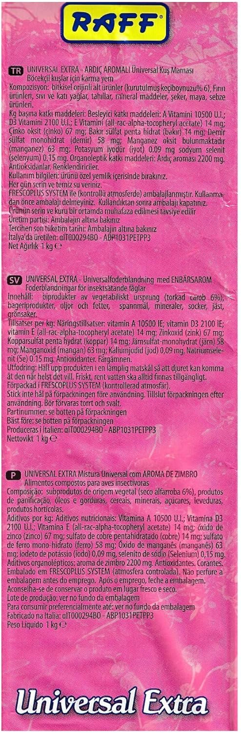 RAFF Universal Extra Premium Bird Food Insectivorous Bird Diet 1Kg – Protein Blend Food for Breeding, Growth, Energy, Immune Support and Healthy Plumage of Insect-Eating Birds