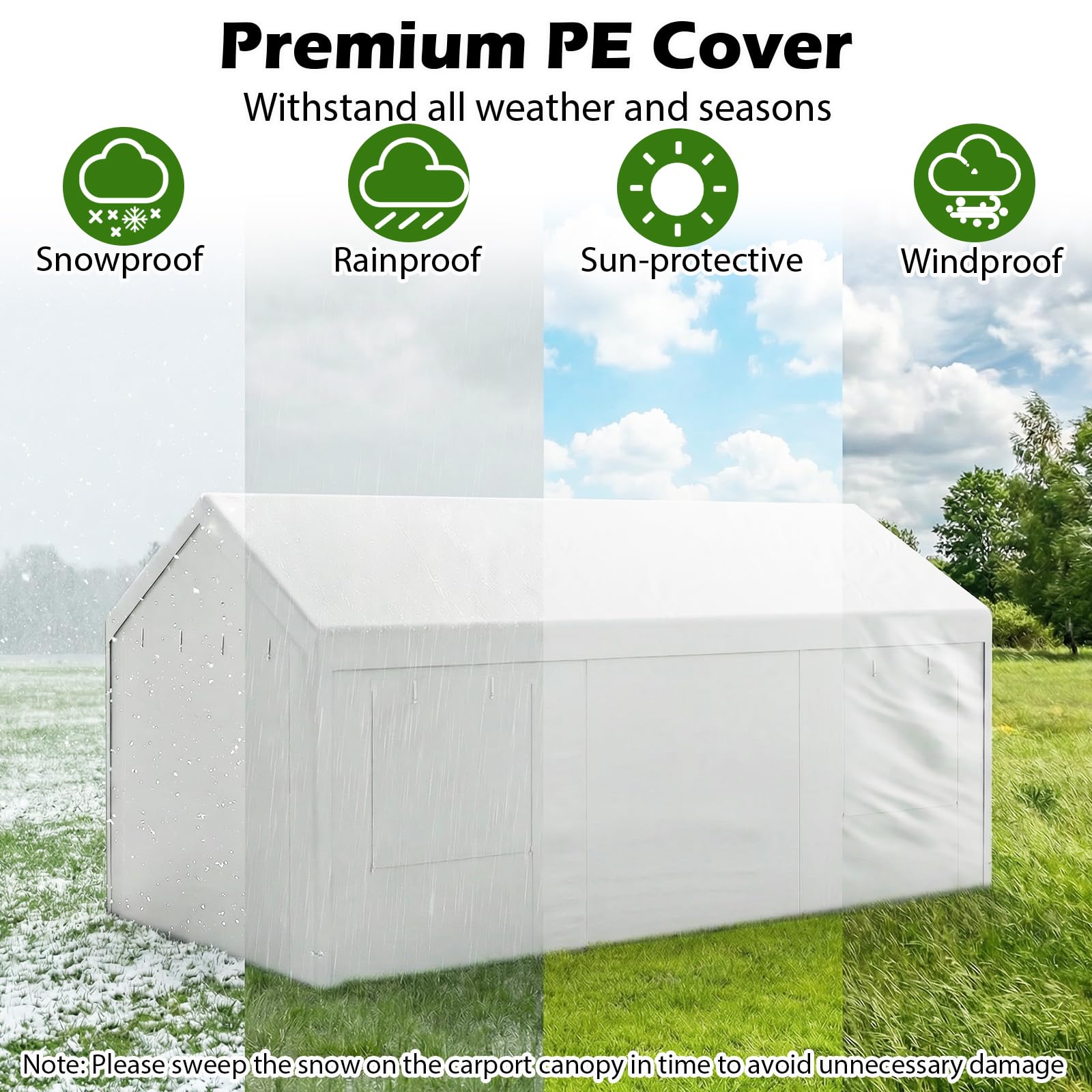 Tenda Garage Auto Esterno Tettoia Telaio Metallo Copertura PE Resistente Intemperie Capanno Giardino Bianco 305x586x280 cm