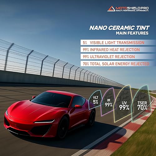 Miniatura 2 de MotoShield Pro 5% VLT película de nanocerámica para ventana de auto de 40 de ancho x 6 de largo, rollo de 2 capas, alta rejección de calor y