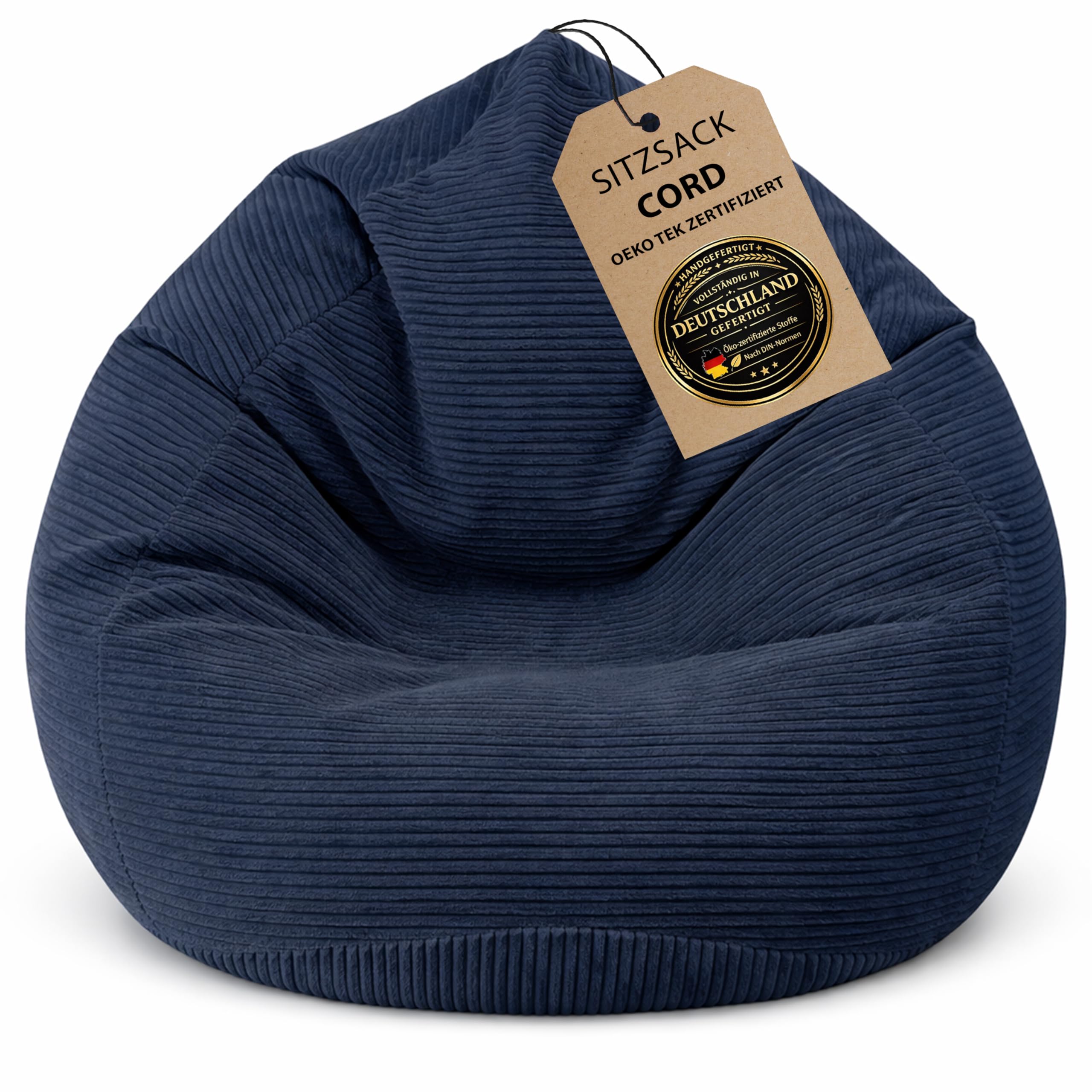 BuBiBag Premium Sitzsack Cord XXL – Fertig befüllt & Oeko-Tex Zertifiziert – Kratzfester Breitcord Gaming Sessel – Robuster Bean Bag für Kinder & Erwachsene – Pflegeleicht