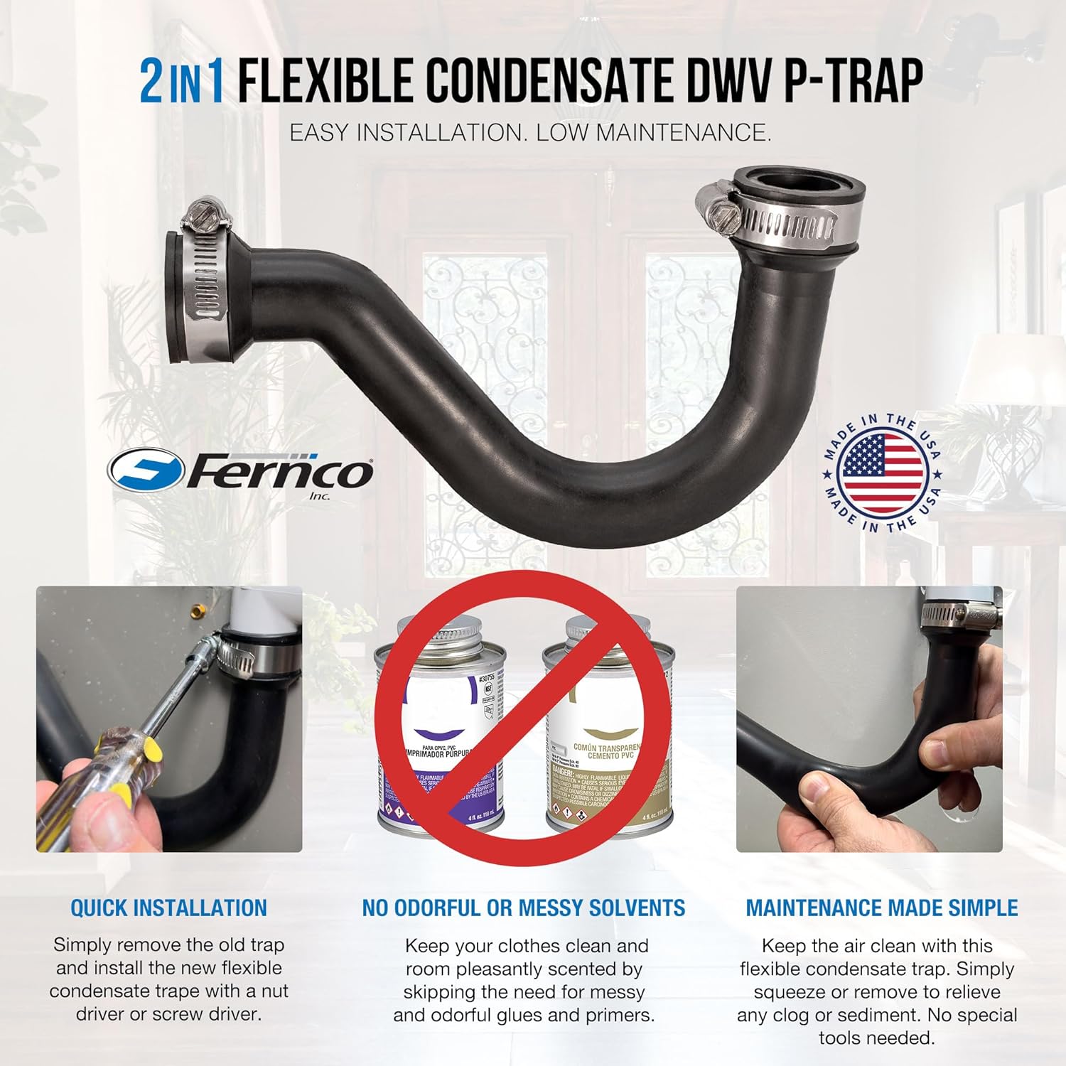 Fernco 3/4 Inch Flexible PVC Condensate Trap for HVAC Systems and Air Conditioners