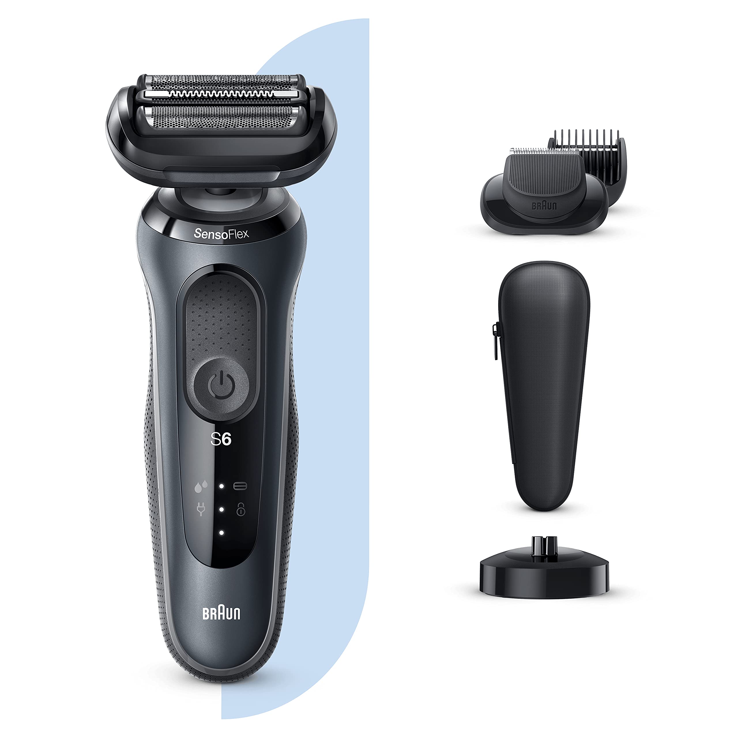 Series 6 Electric Shaver With Beard Trimmer, Charging Stand & Travel Case, 100% Waterproof, Wet & Dry, UK 2 Pin Plug, 60-N4500cs, Grey Razor, Rated Which Best Buy