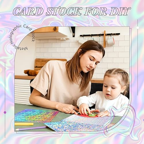 Miniatura 5 de Kosiz 100 hojas de papel holográfico metálico brillante iridiscente espejo hojas de papel de 8.5 x 11 pulgadas, papel de color mixto, papel de papel