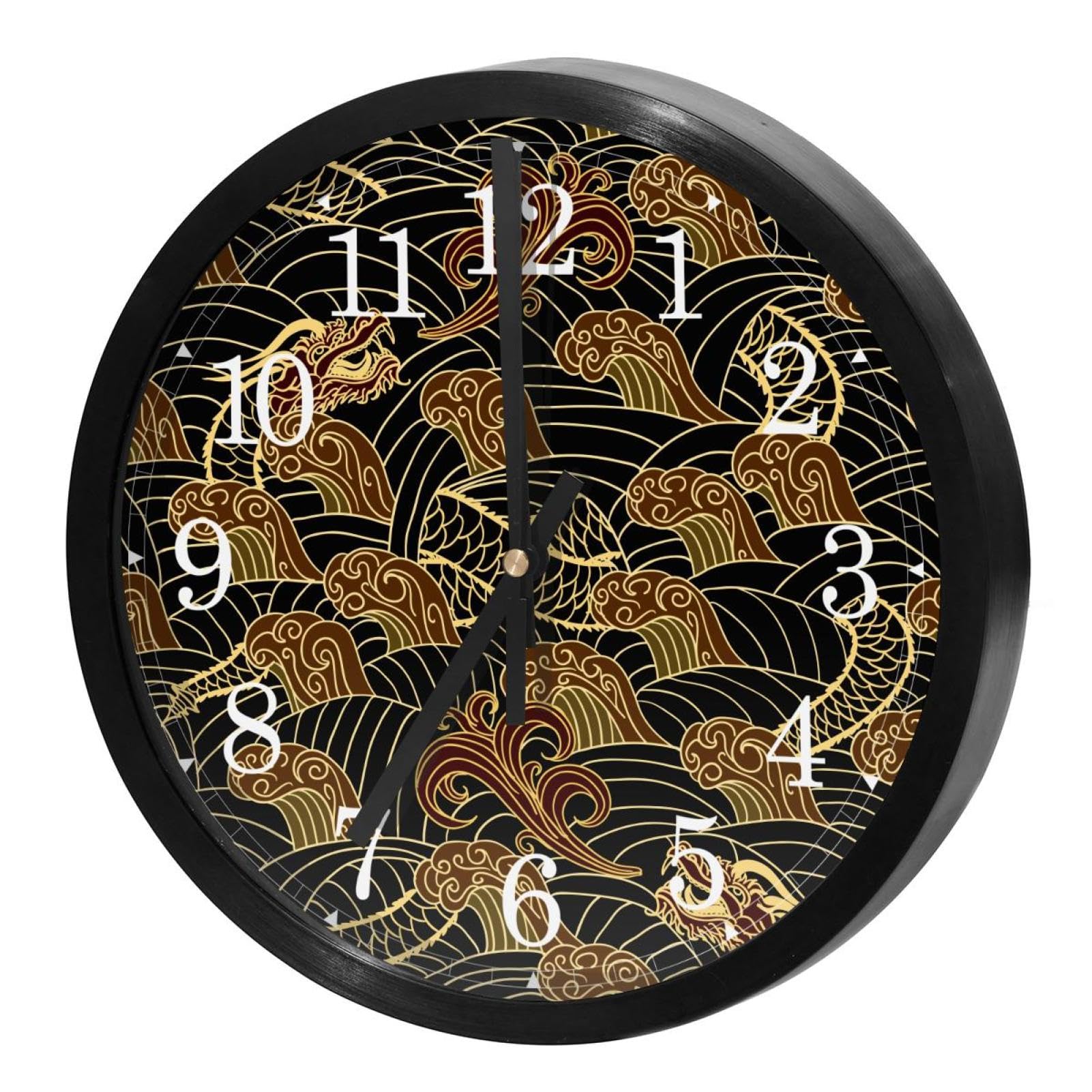 Horloge murale sans tic-tac ronde et silencieuse à piles avec motif dragon