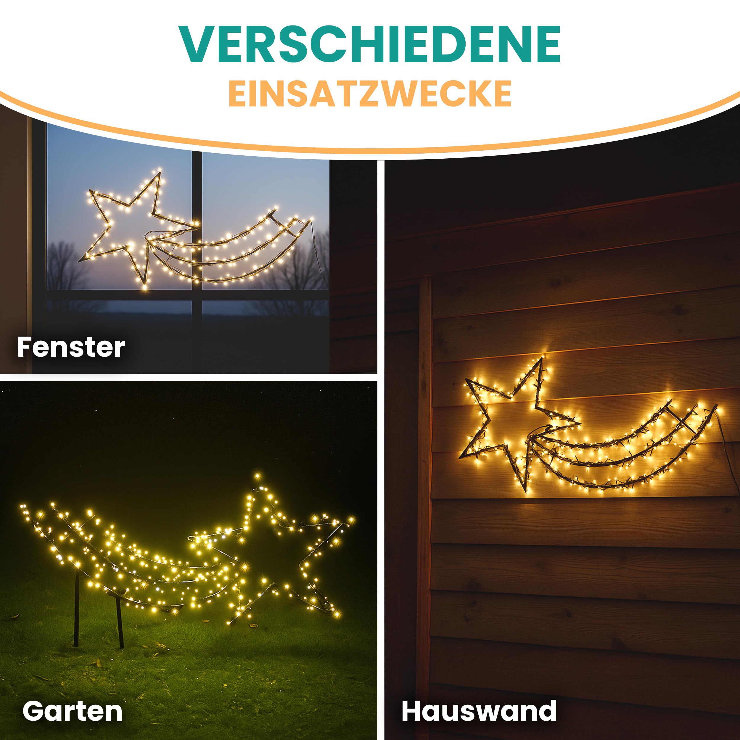 Gartenpirat Sternschnuppe 60x115 cm mit Erdspieß 350 LED warmweiß mit Timer-Funktion Gartenstecker Weihnachtsdeko außen