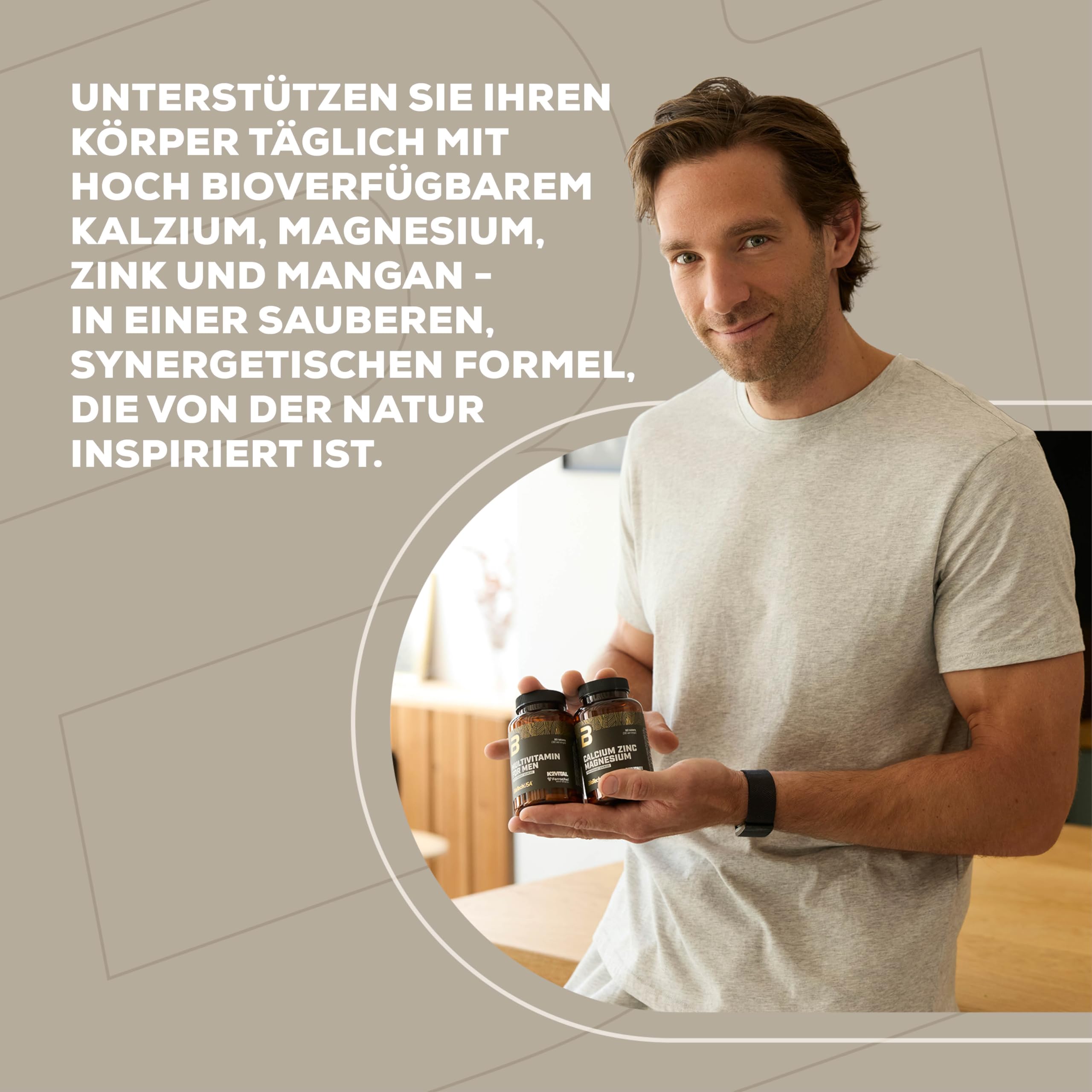 BioTechUSA Calcium Zinc Magnesium from Organic Sources | 4 Arten biologischer Mineralien | Synergistische Formel für Knochen, Muskeln, Nerven- und Immunsystem, 90 Tabletten