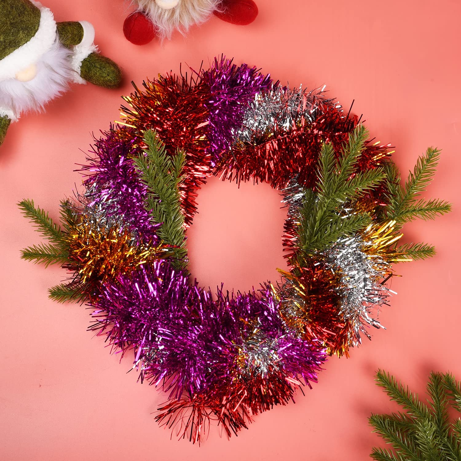 Guirnalda de espumillón para Navidad, Guirnalda de oropel navideña de 7 Colores, árbol de Navidad(14)