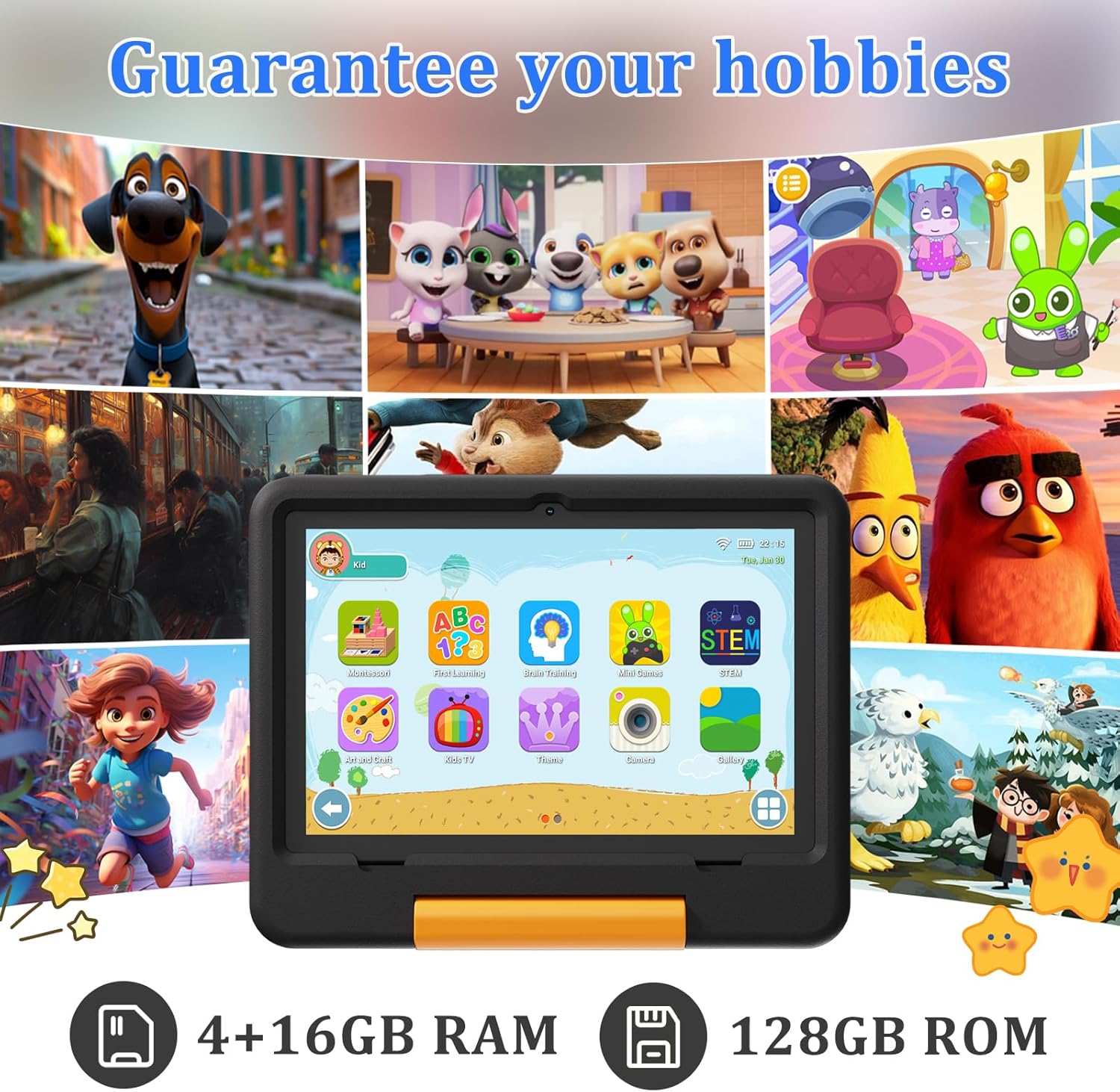 PEICHENG Tablet for Kids with EVA Protective Case, Android 15.0 Toddler Tab PC 10.1Inch RAM 20GB(4+16Expand) + ROM 128GB IPS 800 * 1280 5.0Bluetooth (Black)