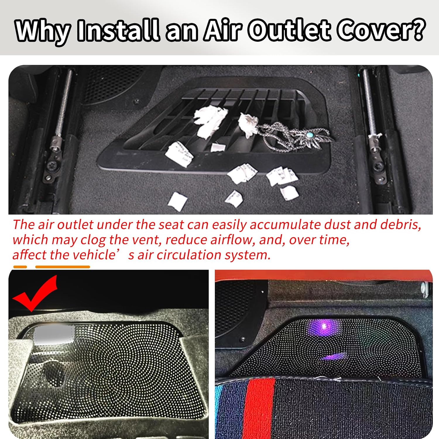 Stainless Steel Under Seat Air Vent Cover for BMW iX Series xDrive40, xDrive50, M60 2022-2026, Rear Seat Air Outlet Protector, Durable Car Air Vent Grille Guard, Interior Accessories (Black, 2-Pack)