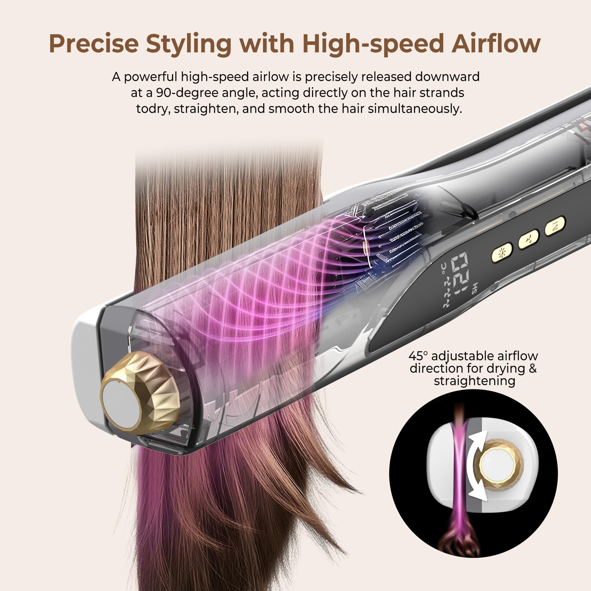 UKLISS Sèche-Cheveux Lisseur 3 en 1, Pro Lisseur à Air Ionique 200 m/min-Plasma Coiffage Mouillé à Sec, pour réduire la casse et apporter plus de brillance, Convient à tous les types de cheveux