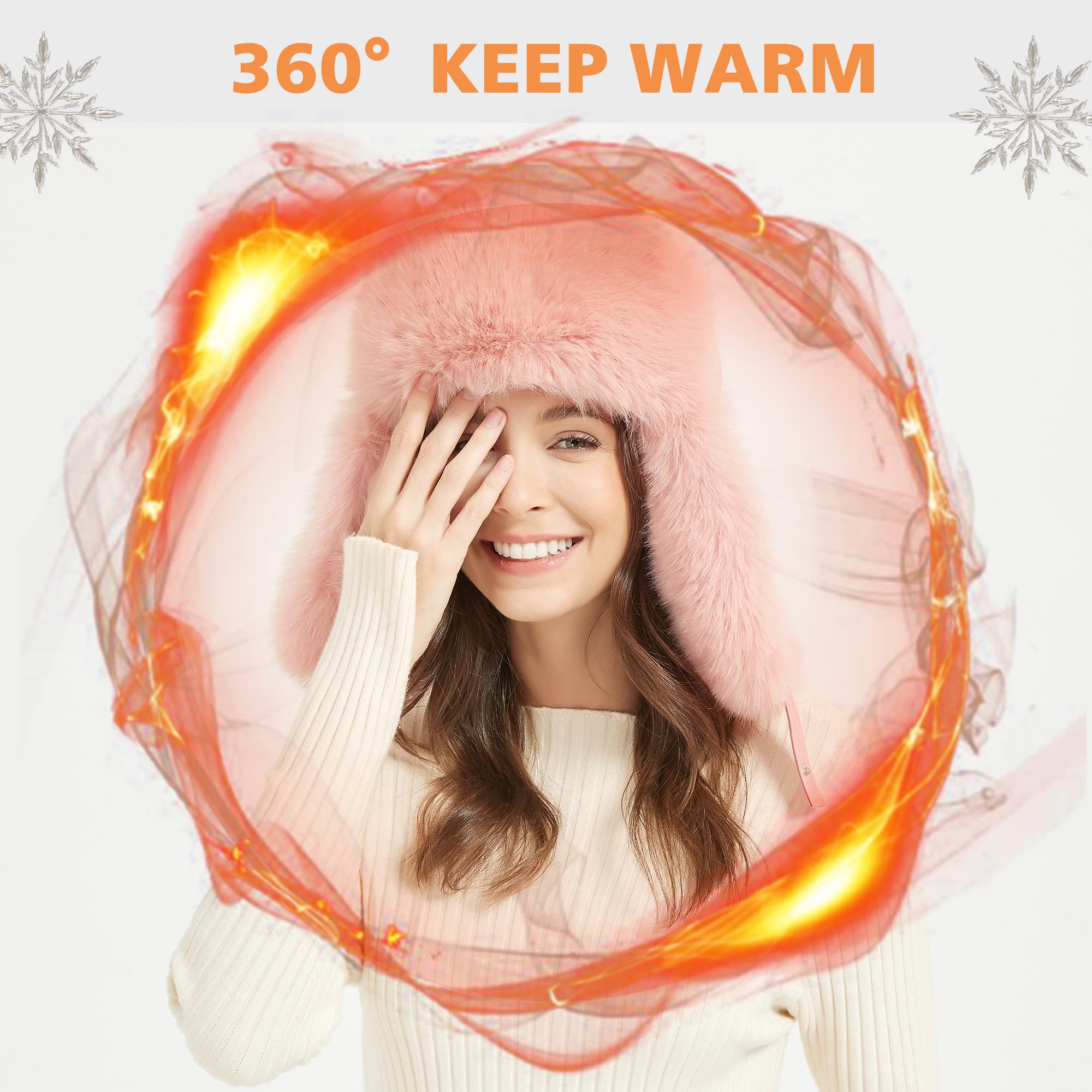 Winter Trapper Hat for Women Warm Faux Fur and Leather Windproof Full Hood Earflap Beanies