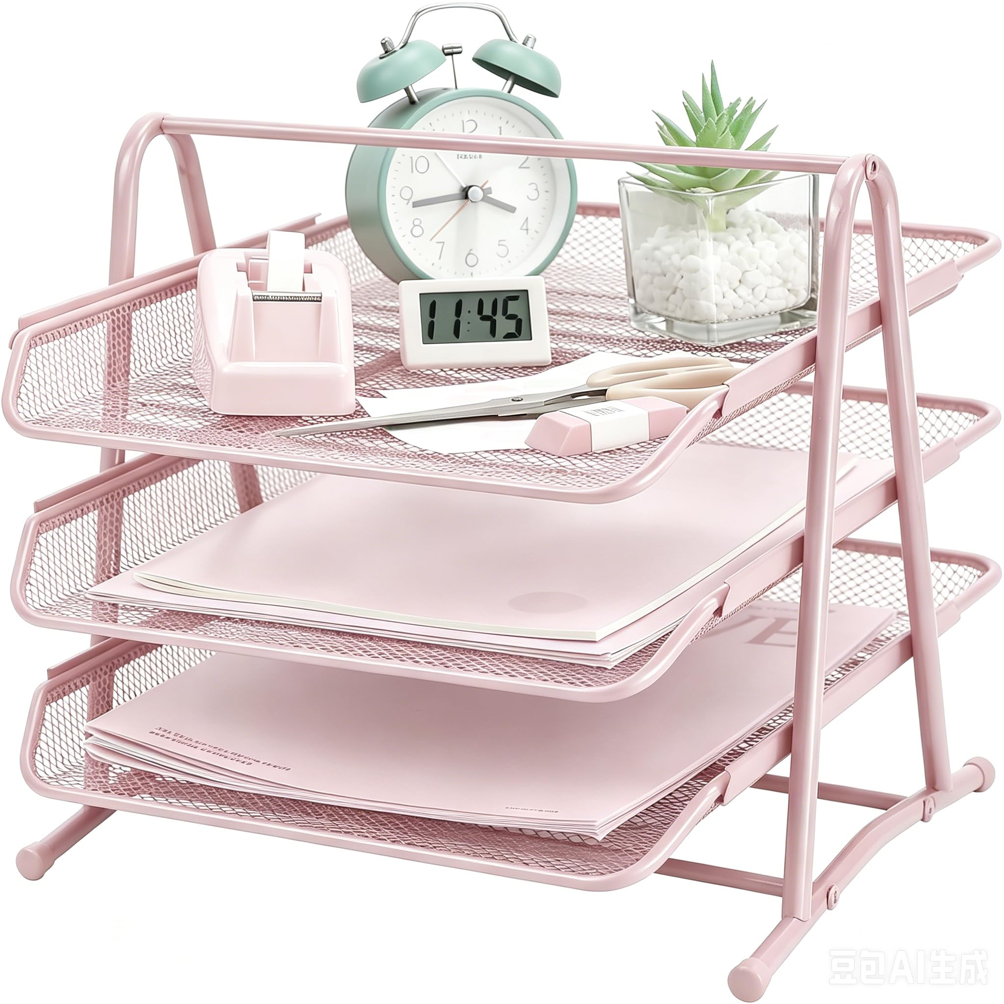 Sliding Letter Tray, Filing Tray for Office, Paper Trays Desk Organiser, Paper Filing Trays Folder, Desk Tidy Organizer A4, File Document Holder for Home Office School,3 Tiers-Pink