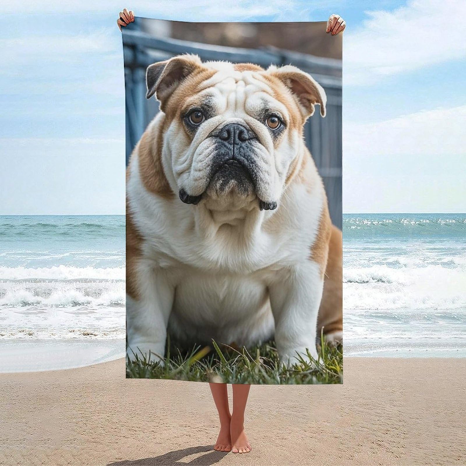 MXZERFKGLA Oversized Beach Towel 130x80cm Sand Free Quick Dry Absorbent Bath Towels Microfiber Thin Lightweight Pool Towels English Bulldogs Beach Towel for Travel Vacation Essentials Adult Gift