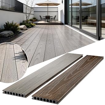 Circle Hole Outdoor Composite Decking Boards Color Samples Pack, Polymer Composite Patio Flooring for All Weather Use,Poolside,Backyard,Patio(3 Pcs)