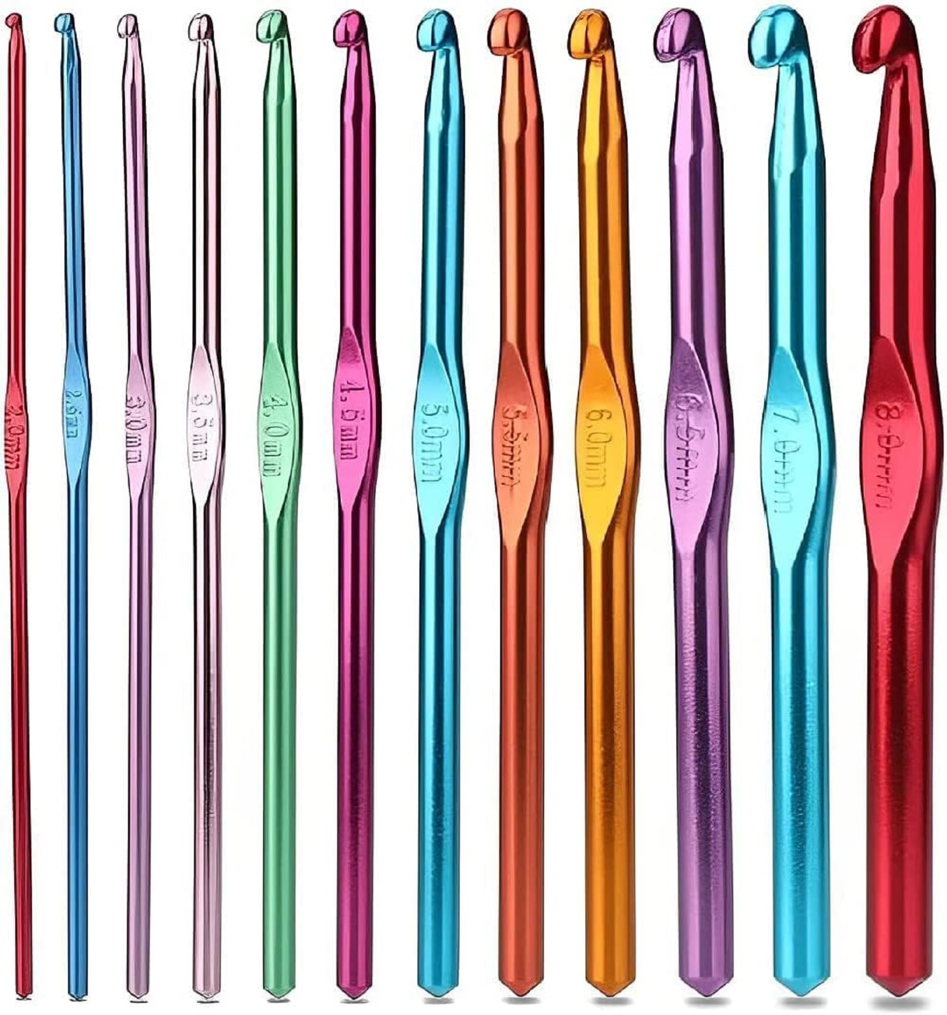 Riyenio Crochet Hook Set Aluminium Multicolour 2.0 mm to 8.0 mm 12 Pieces (Aluminium Crochet Hooks)-image-31