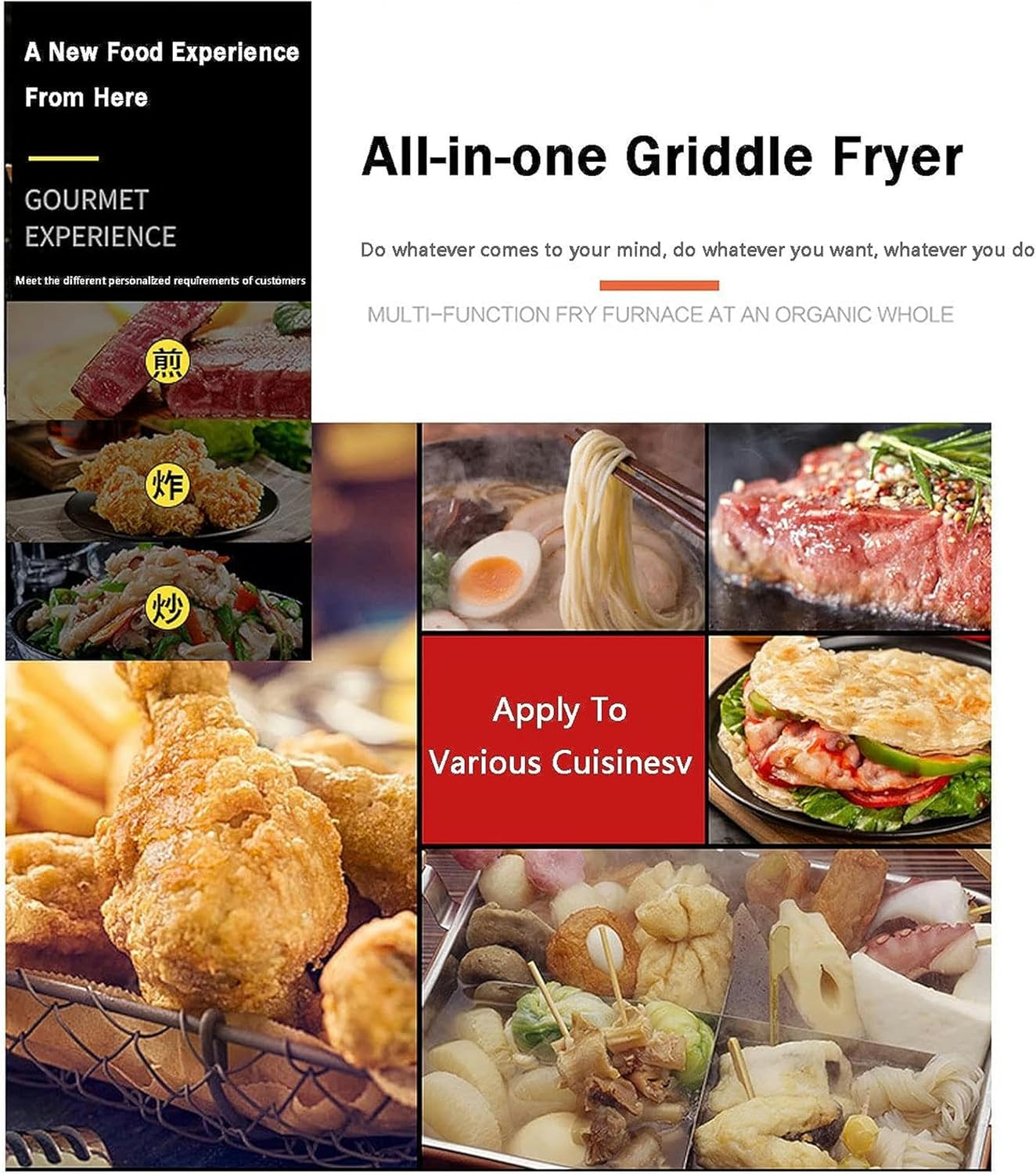 Commercial Electric Griddle, Stainless Steel Electric Griddle, 50-300℃, Nonstick Countertop Hot Plate Commercial BBQ Grill, 5500W Heavy Duty Restaurant Griddle, 8mm Cooking Surface Thick