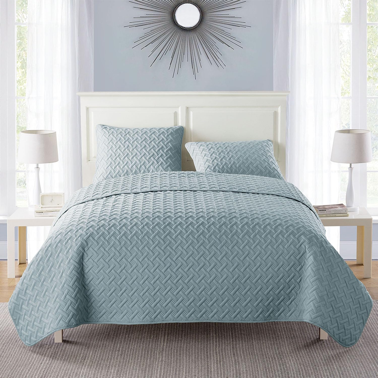 VCNY Home Nina Collection Quilt Set-Ultra-Soft Reversible Coverlet Bedding-Lightweight, Cool, and Breathable Bedspread, Machine Washable, Full/Queen, Blue