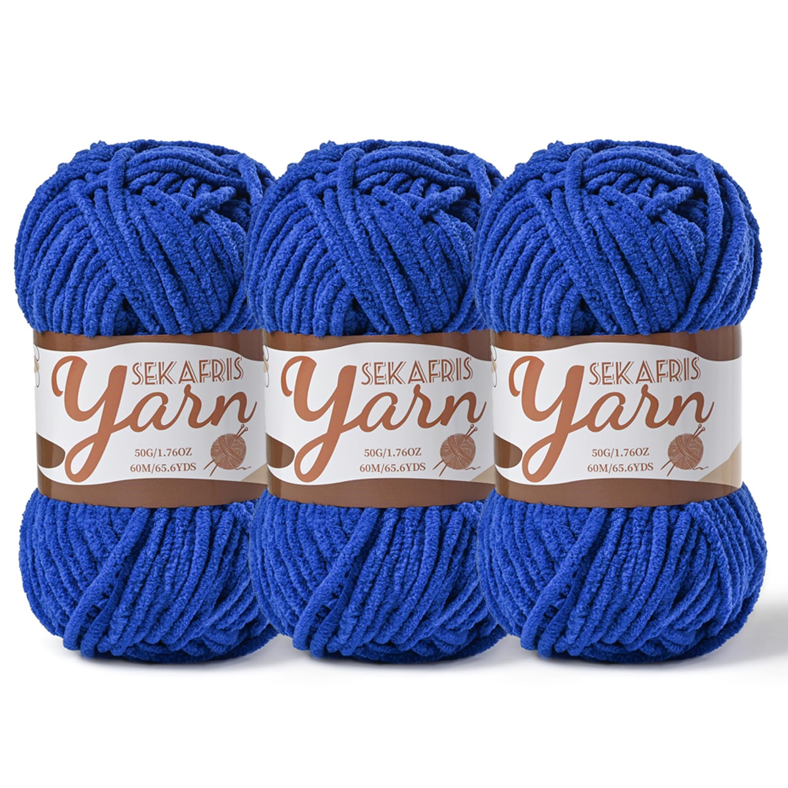 Chenille Yarn for Crocheting Crochet Sapphire Blue Yarn 3 Pack
