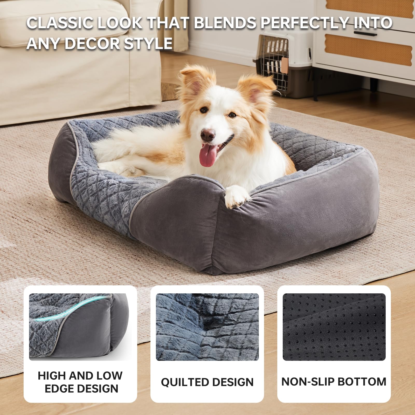 Heymamba Medium Dog Bed and Washable Dog Bed, Grey Dog Beds Medium, Mixed Filled with Large Particle Memory Sponge and Cotton - Image 4