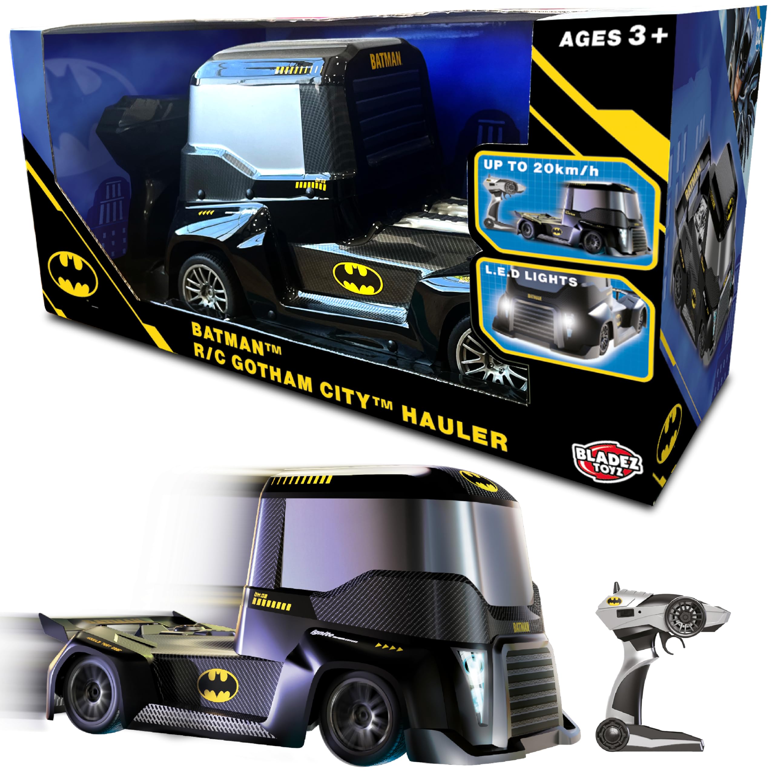 BLADEZ Batman Toyz R/C Gotham Hauler - 42cm Length High-Speed LED Light RC Car - Full-Function Batman Street Hauler for Kids & Adults