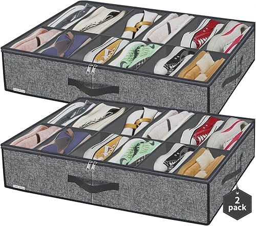 ZMGCUBSB2P - Organizador grande de zapatos debajo de la cama (apto para 12 + 12 pares), resistente caja de almacenamiento de zapatos debajo de la