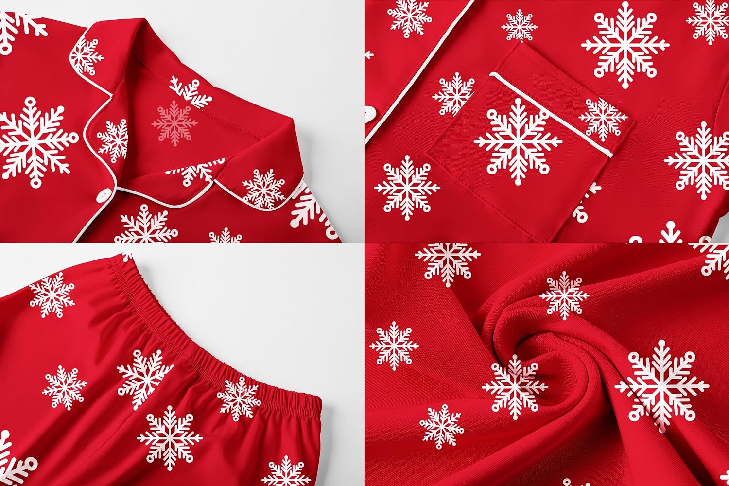 Umeyda Christmas Family Matching Pajamas Long Sleeve Button Down Pj Set Festival Holiday Sleepwear Set for Adults Kids