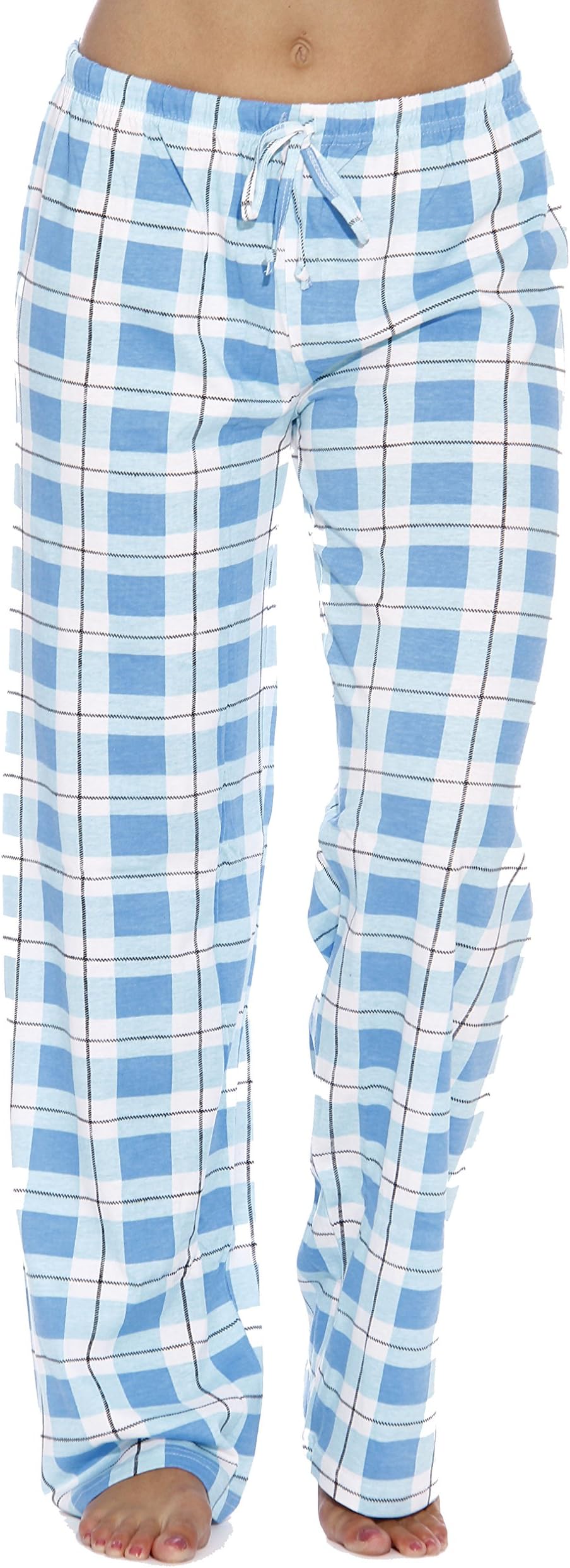 Women's 100% Cotton Plaid Pajama Pants, Jersey Knit Sleep and Lounge PJ Bottoms