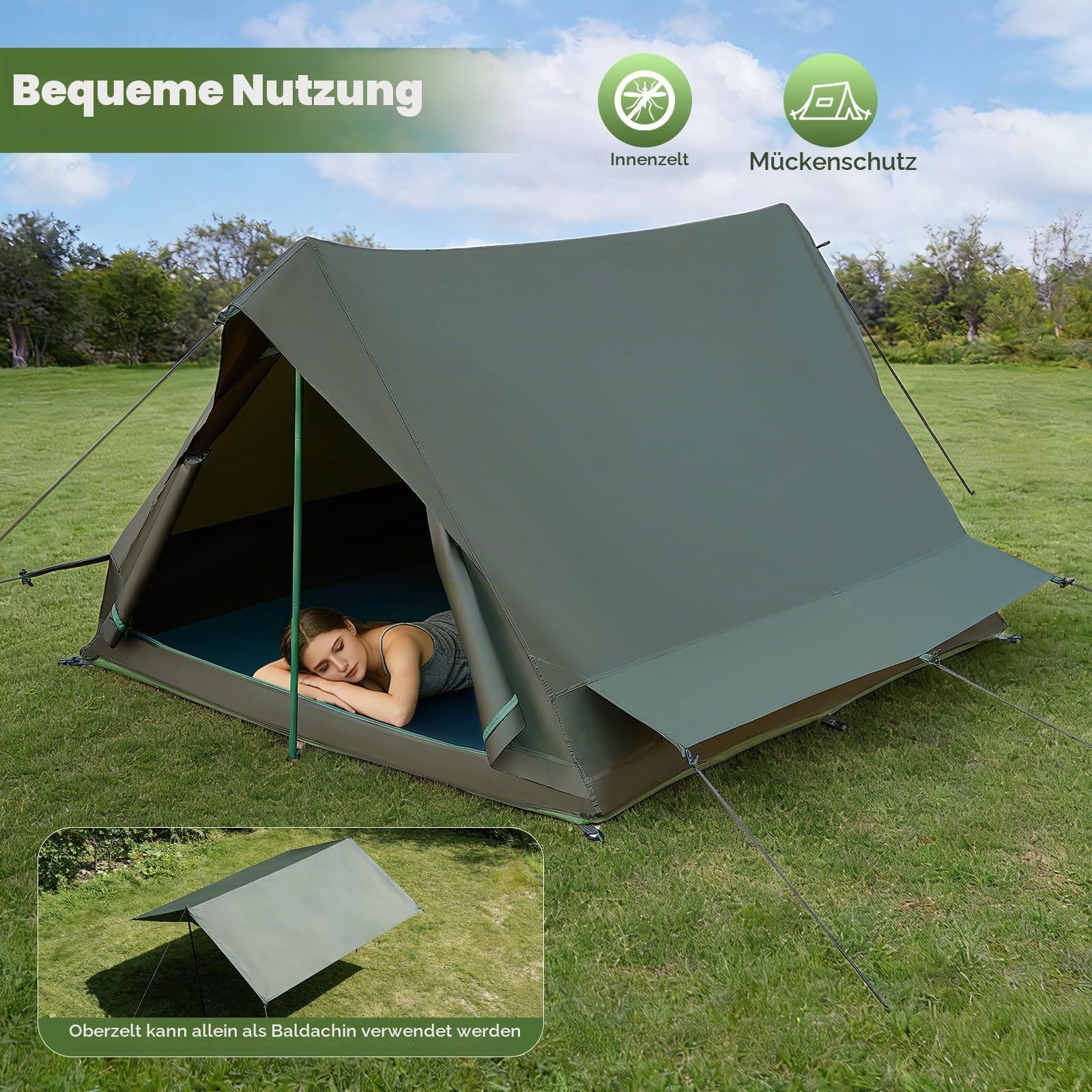 1 & 2 Personen Zelt kleines Packmaß Ultraleicht für Fahrrad oder Motorrad Reise 3000mm Wassersäule mit 200D-Oxford-Gewebe separatem Innenzelt Wandern Trekking Camping