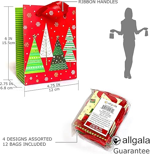 Miniatura 2 de Allgala 12 unidades (6 x 4.75 pulgadas) Premium Foil Hotstamping Navidad Bolsa de regalo GP91030