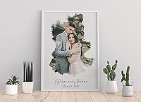 Vista 2 de Retrato de acuarela personalizado póster con foto personalizada, imágenes de carga de pósteres personalizados, retrato personalizado para regalos