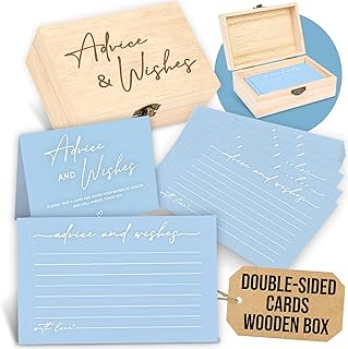 Advice and Wishes Cards Box - 50 Pcs Blue Wedding Advice Card for Bridal Shower, Baby Shower Advice Cards, Double Sided Advices and Well Wishes Box for Graduation, Christmas, Birthday Party
